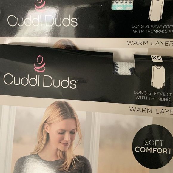 CUDDL DUDS Stretch Thermal Long Sleeve Crew Shirt Aqua Deer Stripe - Picture 4 of 5